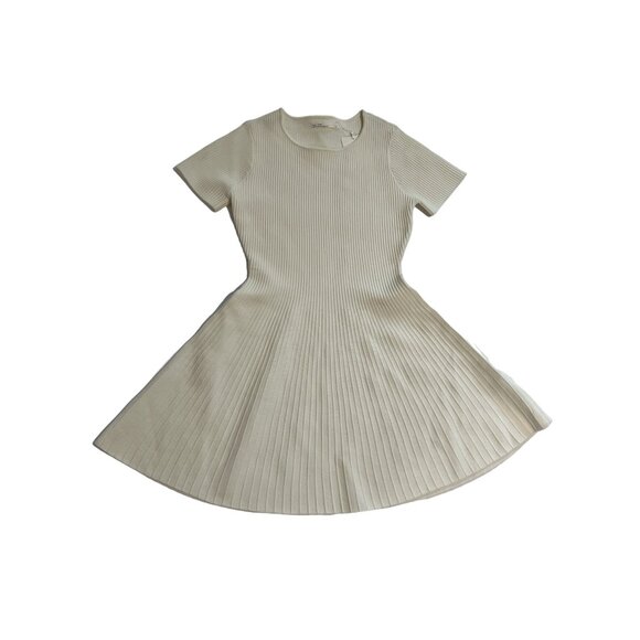 OAK + FORT Ribbed Short Sleeve Mini Dress in Cream - Picture 1 of 4